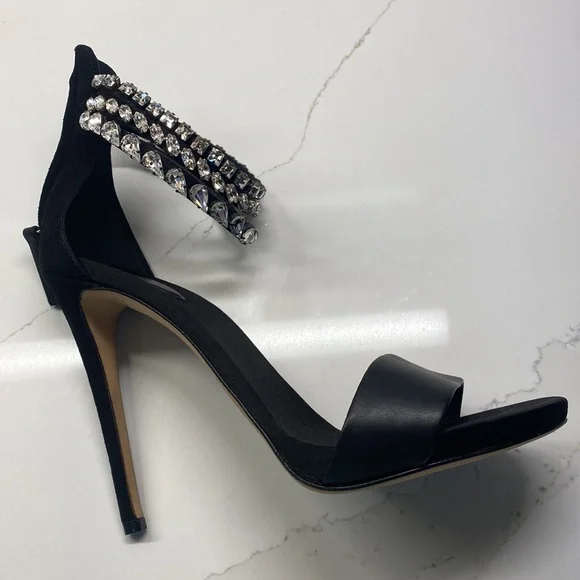 Giuseppe Zanotti Silver Crystal Embellished Heels Black Leather Sandals Shoes - Picture 15 of 15